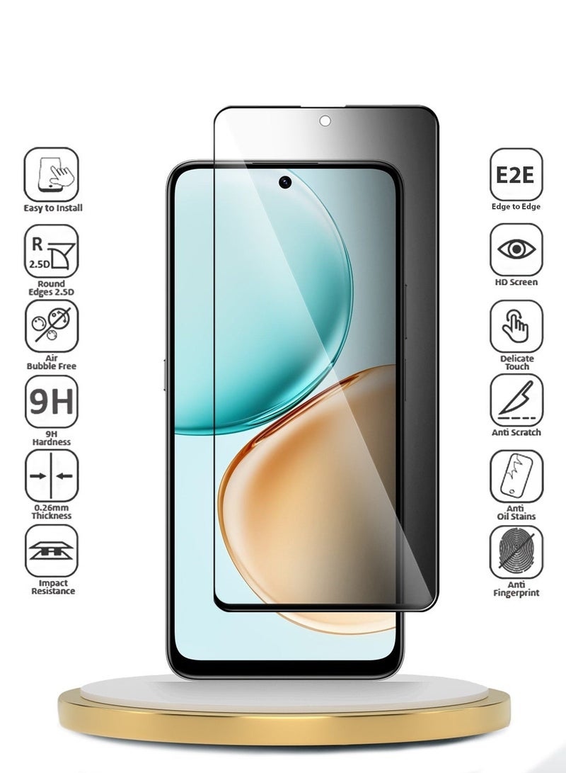 دبليو تيك حماية الشاشة الزجاجية المقسى مع غراء كامل للخصوصية من سلسلة Honor X7d 4G 2025 Premium E2E - شفاف/أسود - Image 2